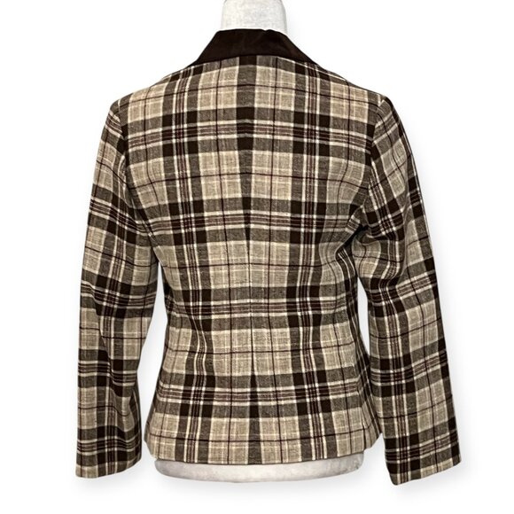 That's Me USA Women's Plaid Wool Blend Blazer Jacket Brown Beige Check Size 11 - Picture 2 of 11